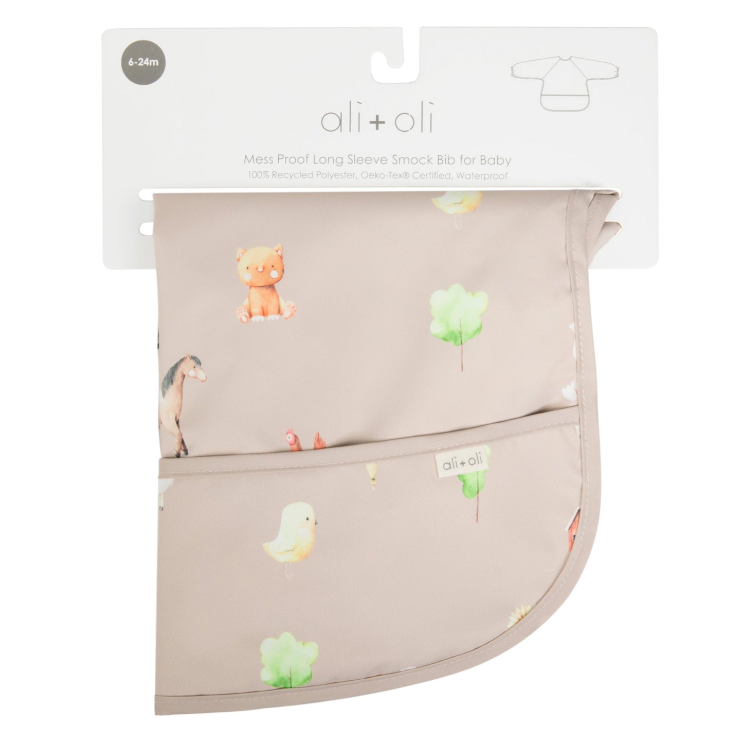 Ali+Oli Smock Bib for Baby & Toddler Long Sleeve (Farm)