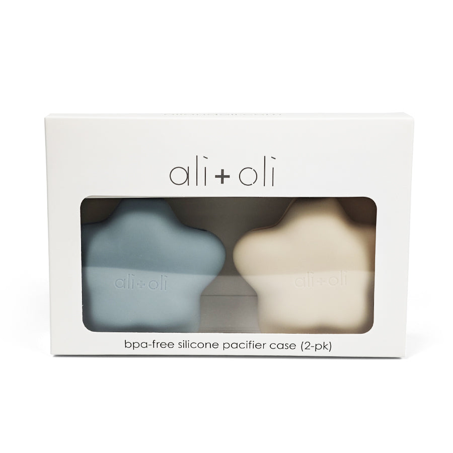 Ali+Oli Silicone Star Pacifier Holder Case 2-pack (Mist & Sand)