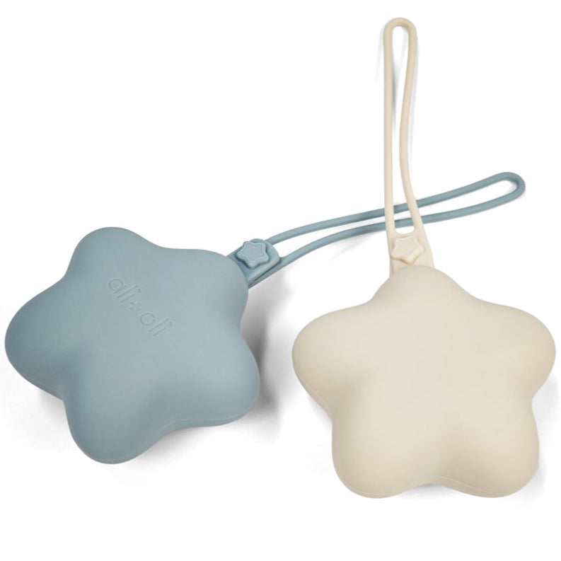 Ali+Oli Silicone Star Pacifier Holder Case 2-pack (Mist & Sand)