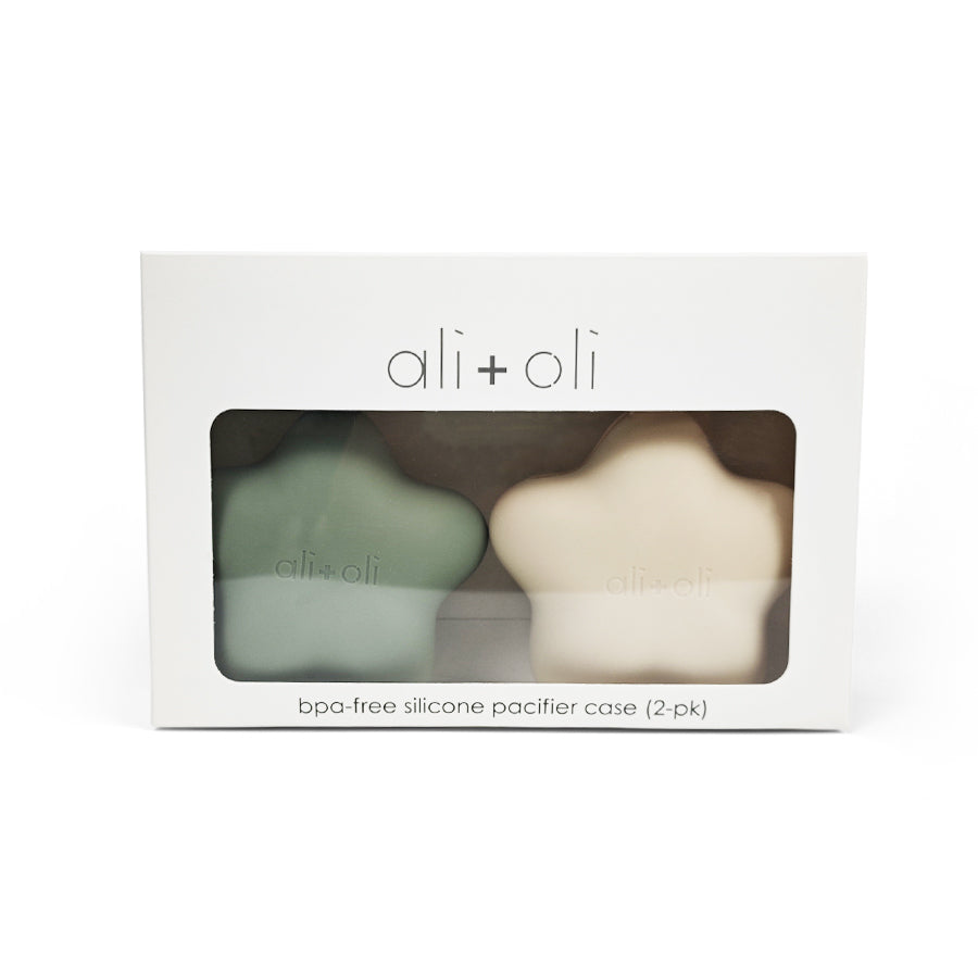 Ali+Oli Silicone Star Pacifier Holder Case 2-pack (Sage & Sand)