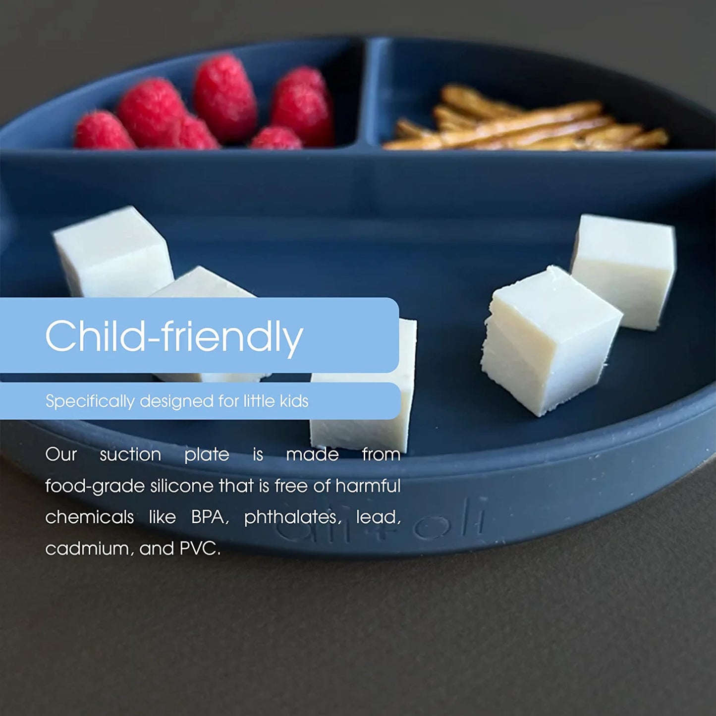 Ali + Oli - Juego de plato hondo y cuchara con succión de silicona (Rosa)