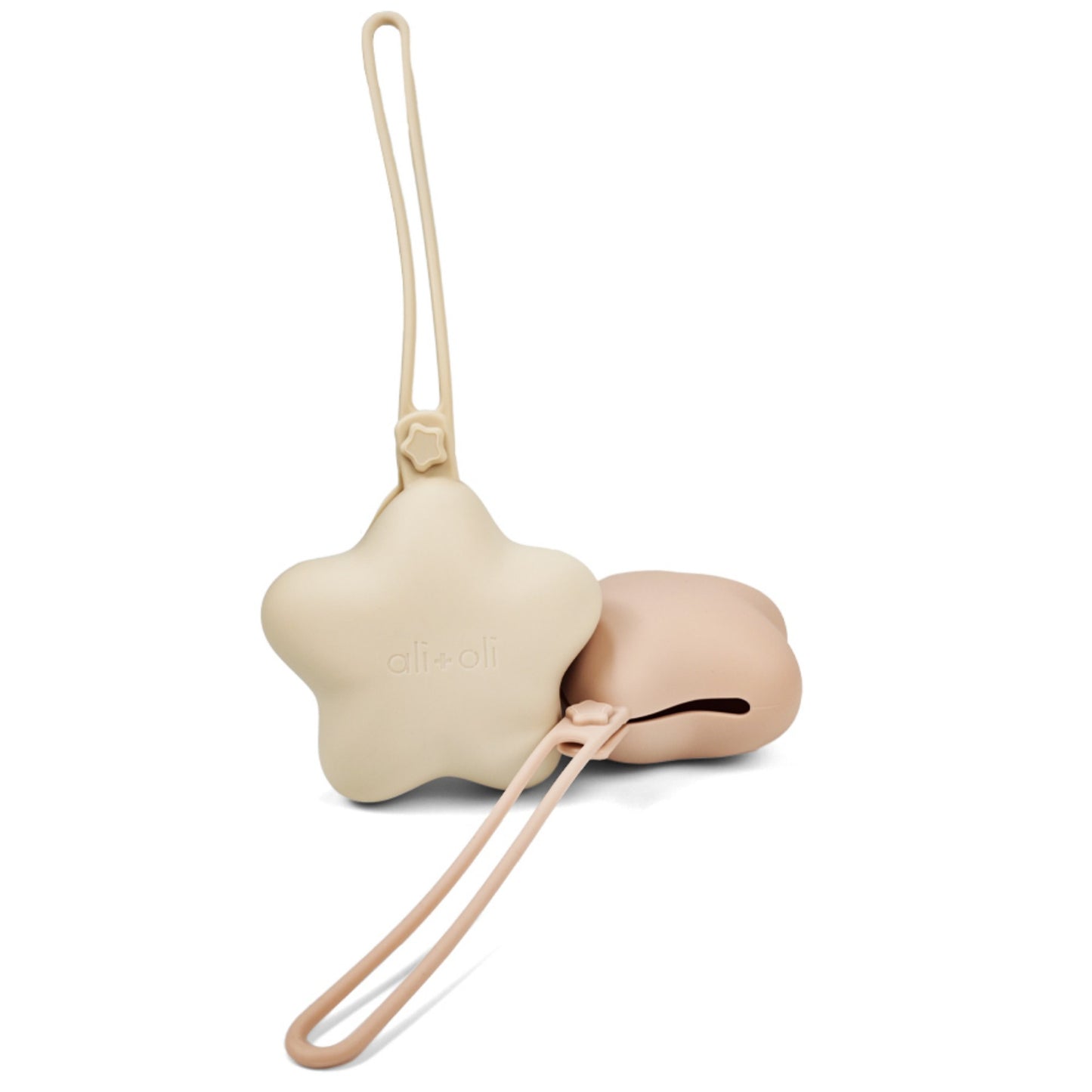 Ali+Oli Silicone Star Pacifier Holder Case 2-pack (Blush & Sand)