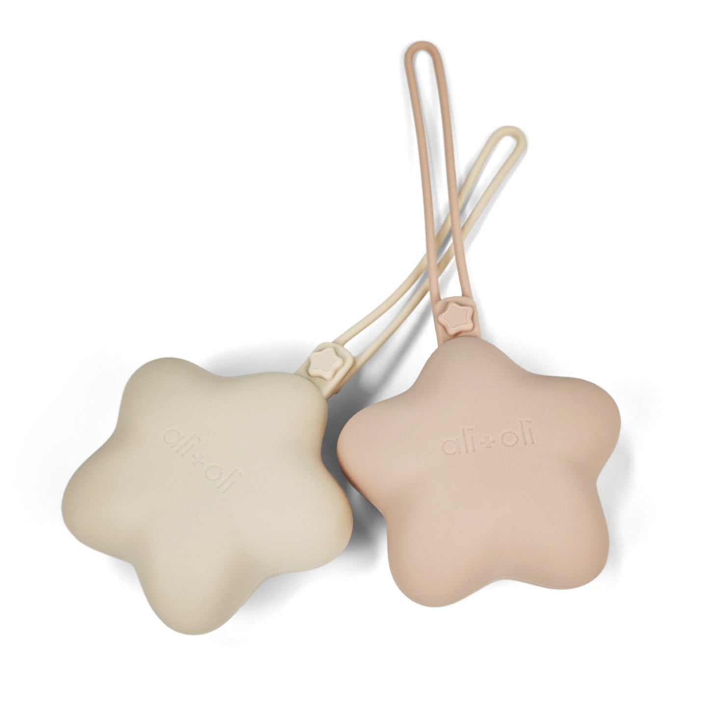Ali+Oli Silicone Star Pacifier Holder Case 2-pack (Blush & Sand)