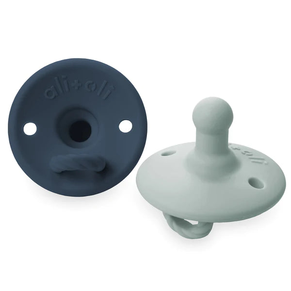 Set of 2 round pacifiers blue & mist