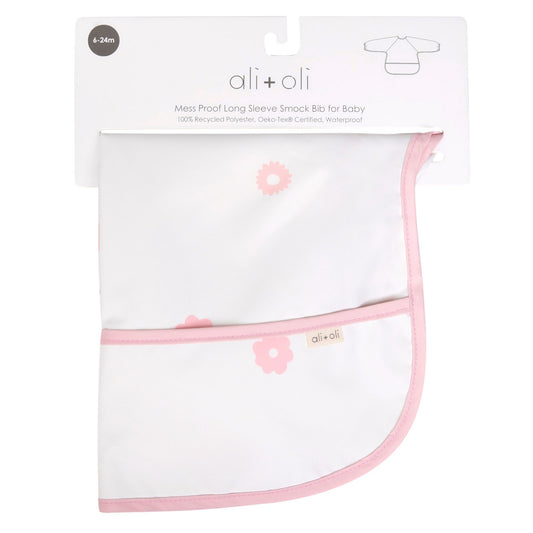 Ali+Oli Smock Bib for Baby & Toddler Long Sleeve (Pink Flowers)