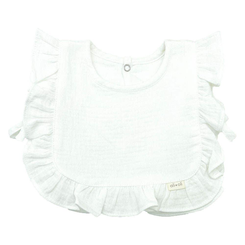 Ali+Oli Muslin Cotton Ruffle Baby Bib (White)