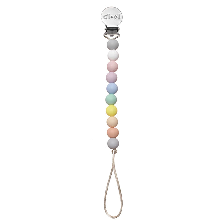 Thin Pastel Pacifier Clip, Rainbow Beads