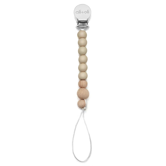 Taupe Wood Pacifier Clip for Baby