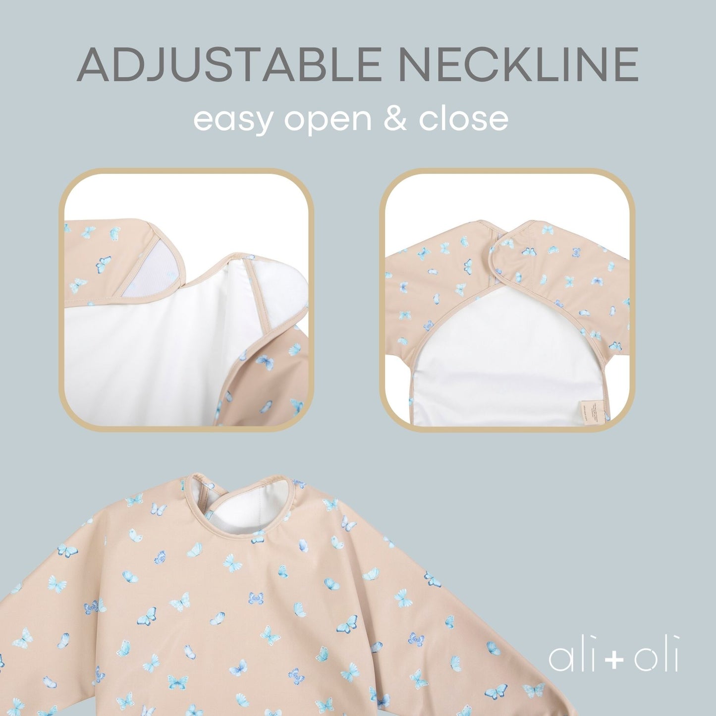 Ali+Oli Smock Bib for Baby & Toddler (2-pc) Long & Short Sleeve Set (Butterfly-Blush)