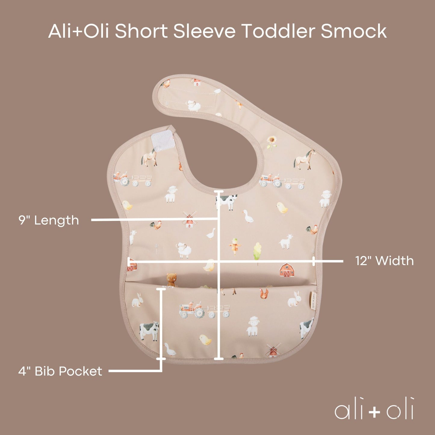Ali+Oli Smock Bib for Baby & Toddler (1-pc) Short Sleeve (Farm)