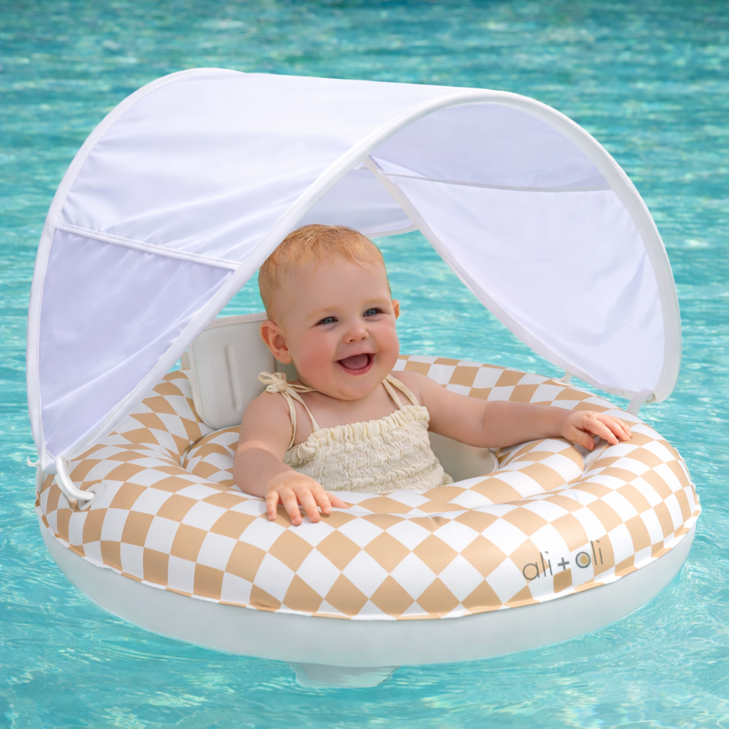 Ali+Oli Baby Swim Seat Ring Pool Float (Tan Checkers)