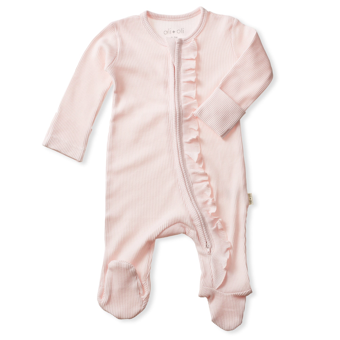Organic Cotton Baby Ruffle Footie Waffle 2-way Zipper (Blush)