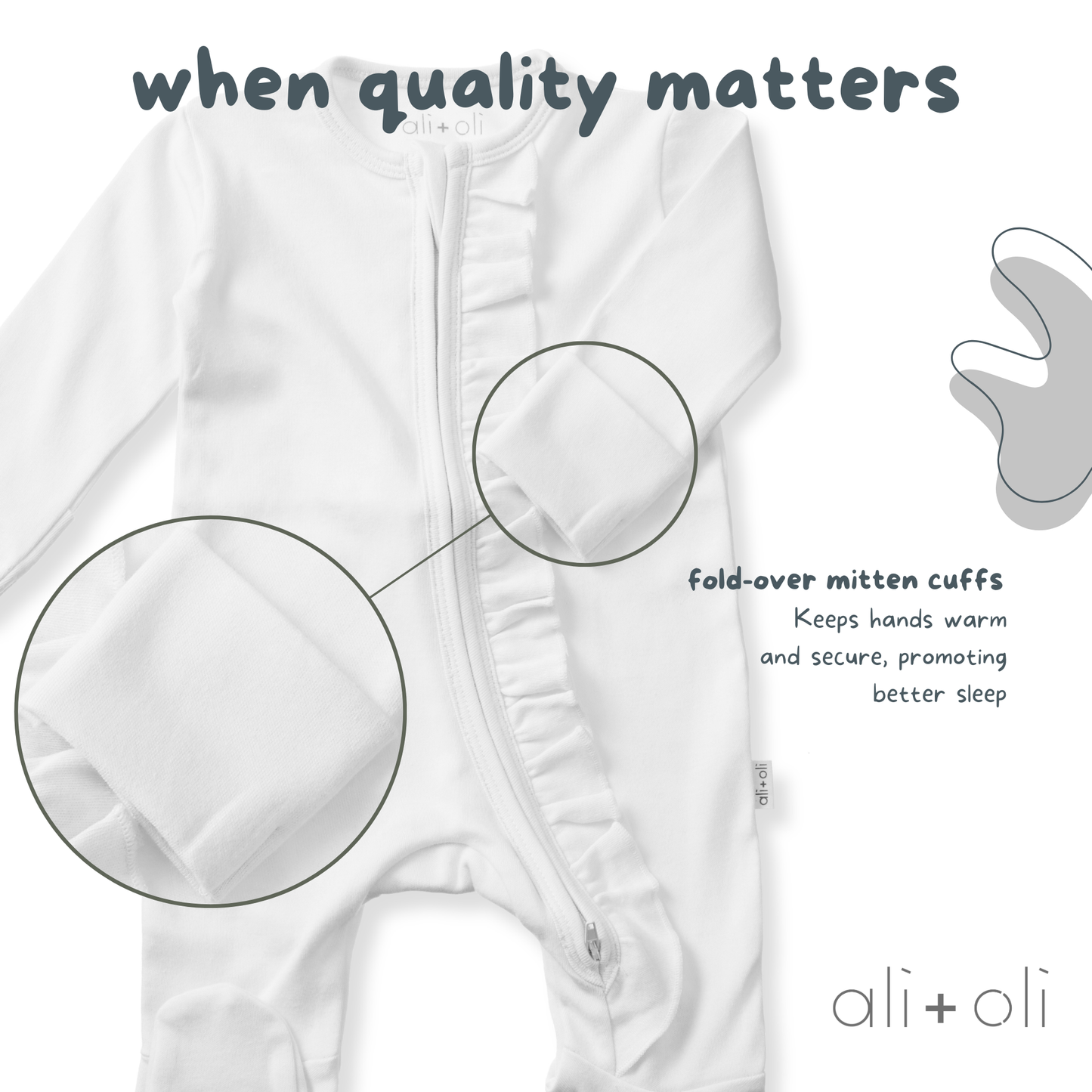 Organic Cotton Baby Ruffle Footie with 2-way Zipper (White)
