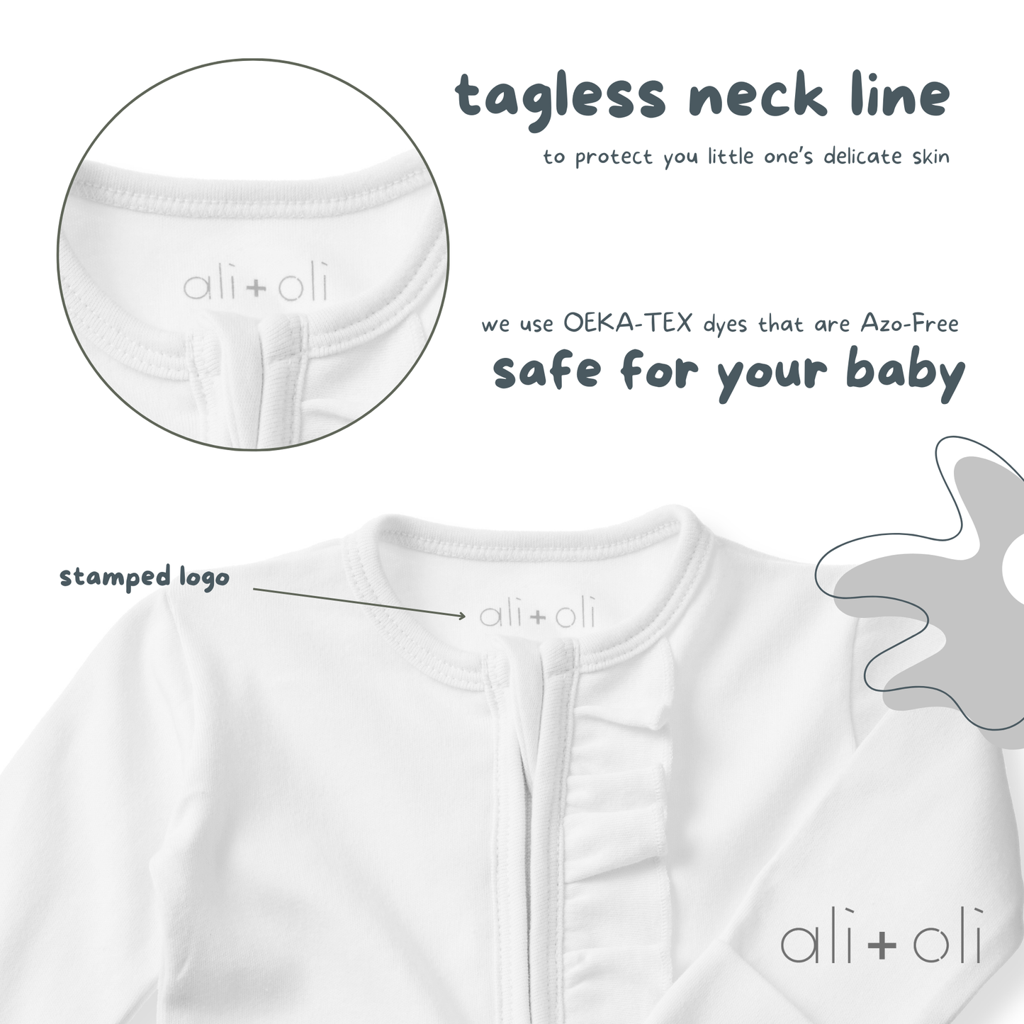 Organic Cotton Baby Ruffle Footie with 2-way Zipper (White)