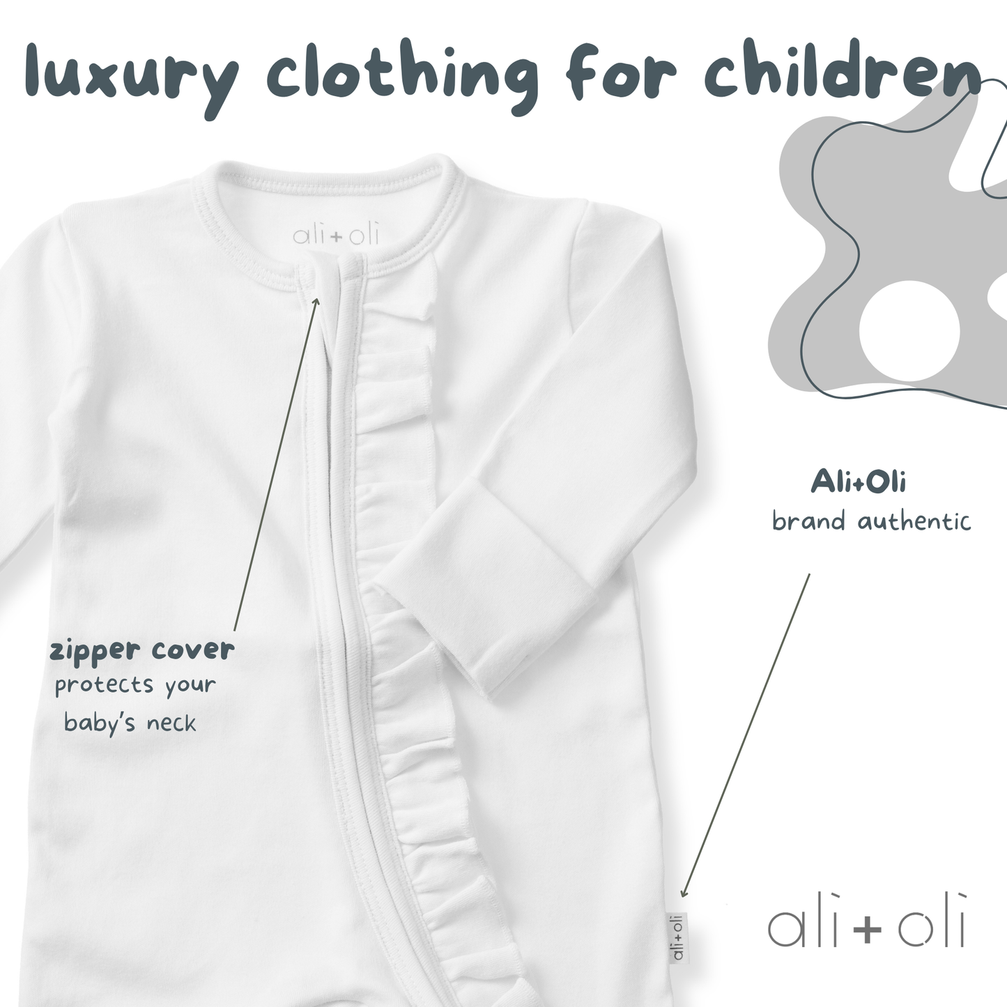Organic Cotton Baby Ruffle Footie with 2-way Zipper (White)