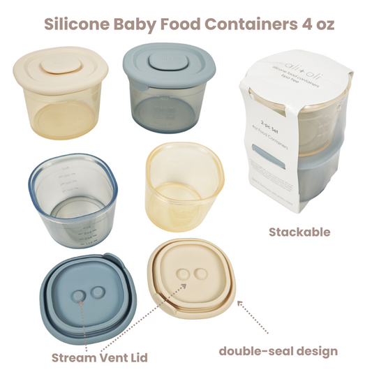 Ali+Oli Silicone Food Containers 4oz – Set of 2 (Sky & Khaki)