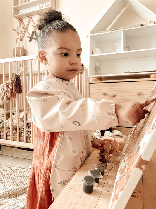 Ali+Oli Smock Bib for Baby & Toddler (2-pc) Long & Short Sleeve Set (Dino, Mint)