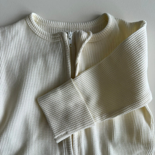 Organic Cotton Baby Footie Waffle 2-way Zipper (Ivory)