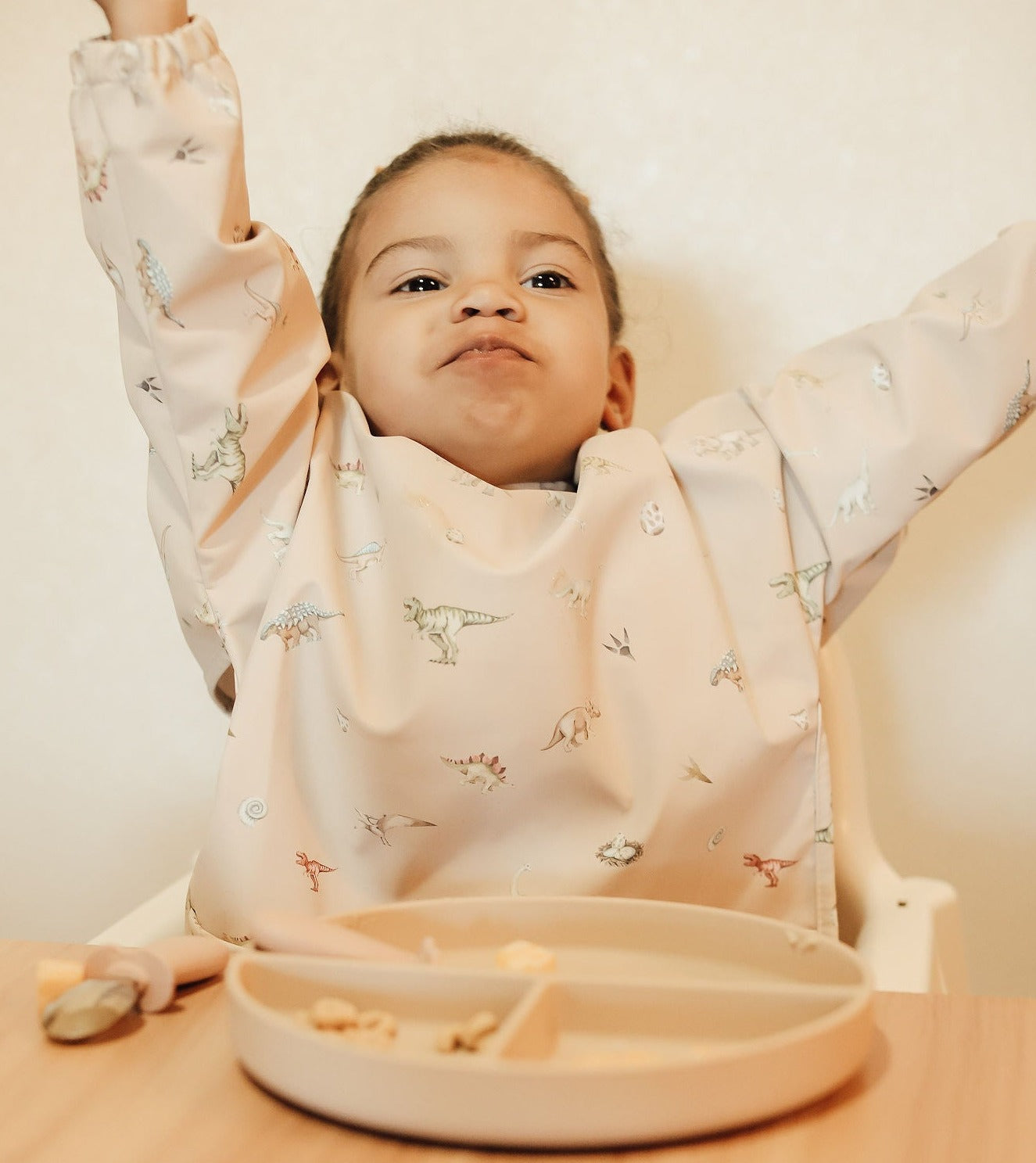 Ali+Oli Smock Bib for Baby & Toddler (2-pc) Long & Short Sleeve Set (Dino, Mint)