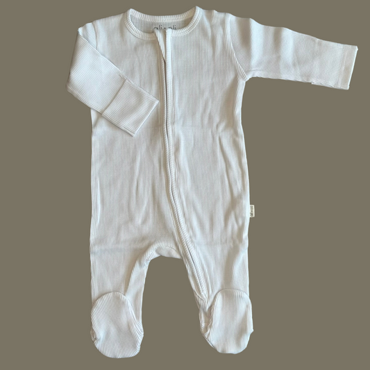 Organic Cotton Baby Footie Waffle 2-way Zipper (White)