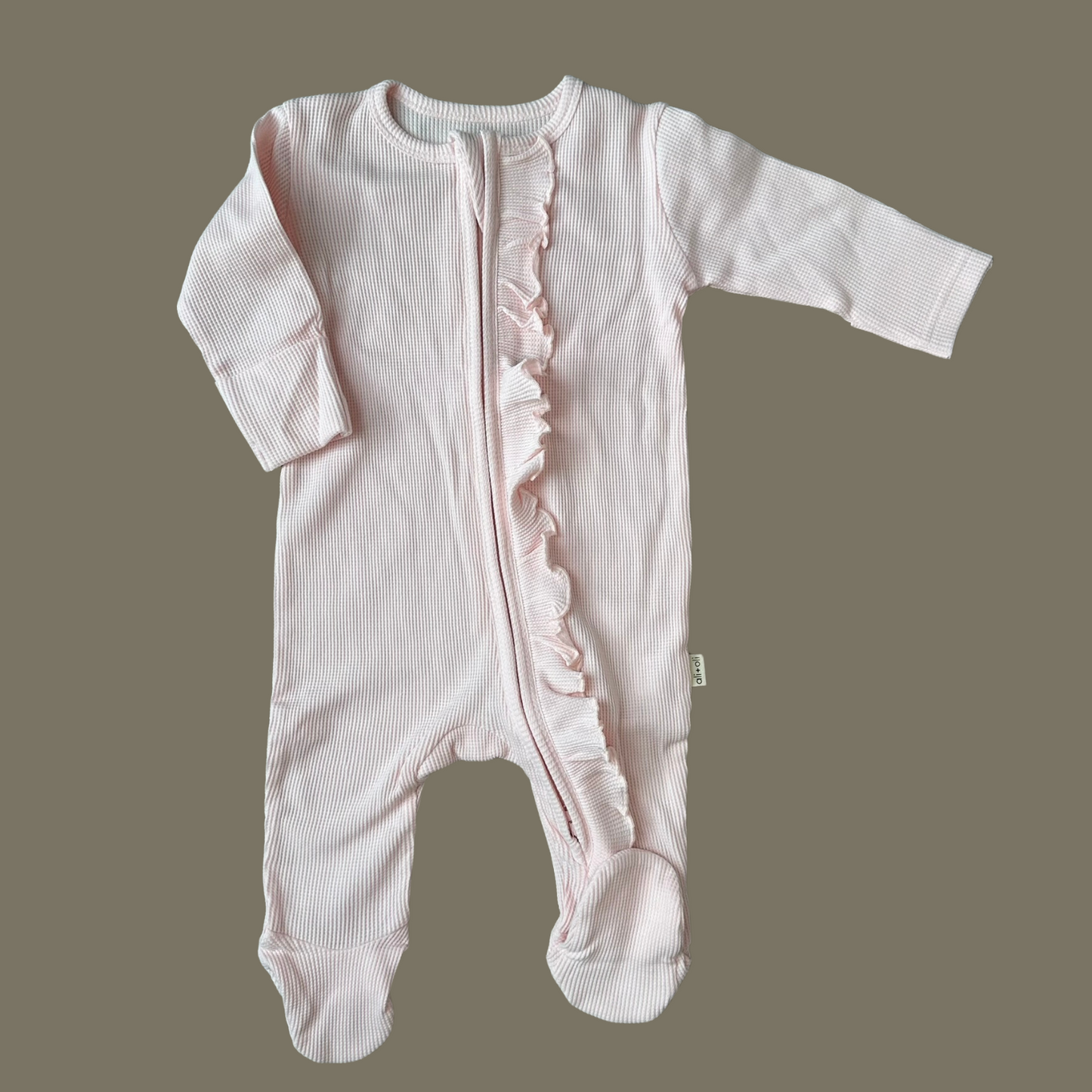 Organic Cotton Baby Ruffle Footie Waffle 2-way Zipper (Blush)