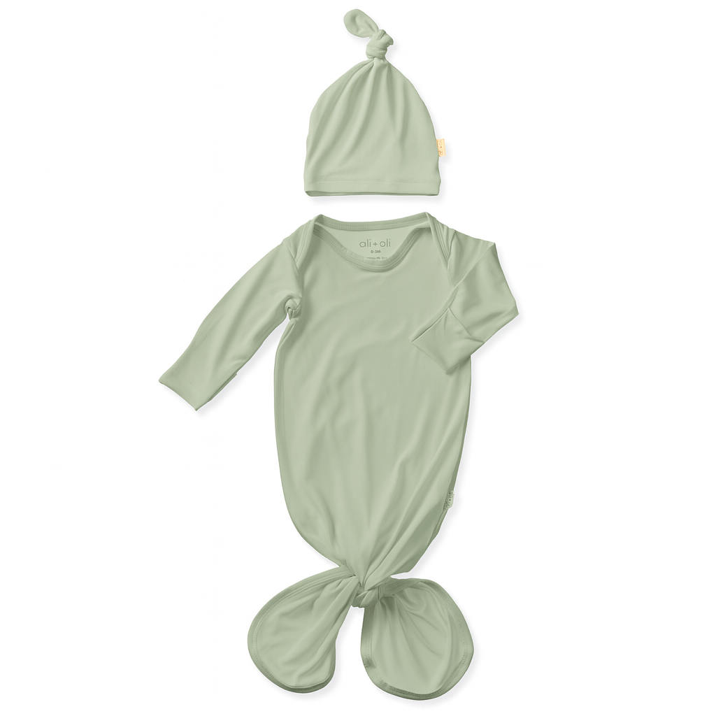 Ultra-Soft Bamboo Knotted Gown & Beanie Sage