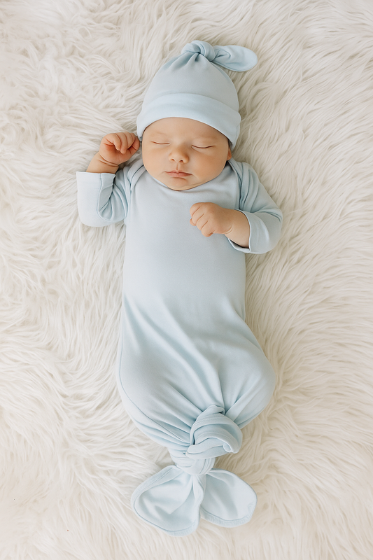Ultra-Soft Bamboo Knotted Gown & Beanie for Baby (Blue)