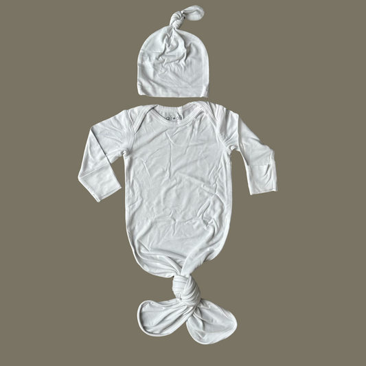 Ultra-Soft Bamboo Knotted Gown & Beanie for Baby (White)