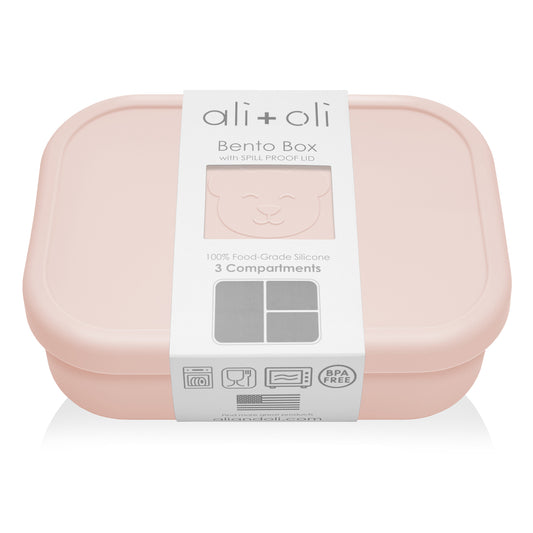 Ali+Oli Reusable Silicone Bento Box - 3 Compartments - Leakproof (Blush)