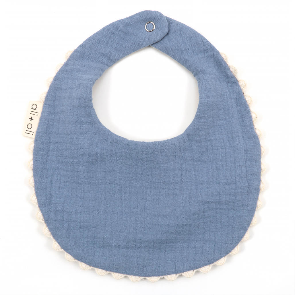 Ali+Oli Muslin Cotton Reversable Baby Bib (Blue/Flowers)