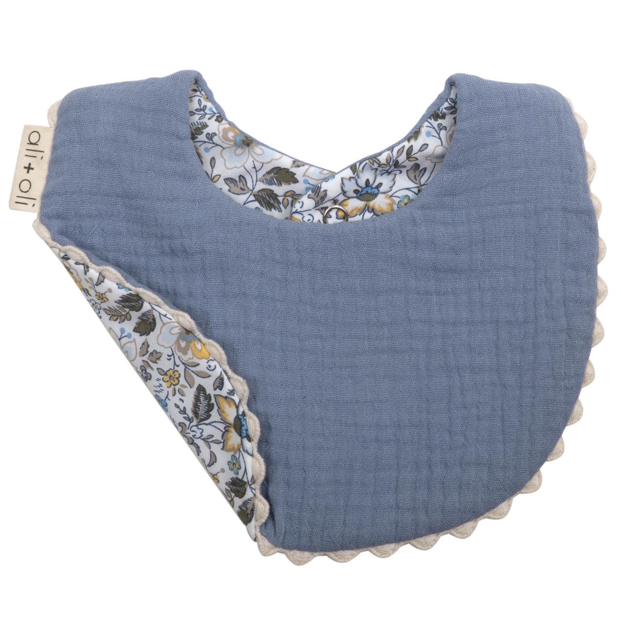 Ali+Oli Muslin Cotton Reversable Baby Bib (Blue/Flowers)