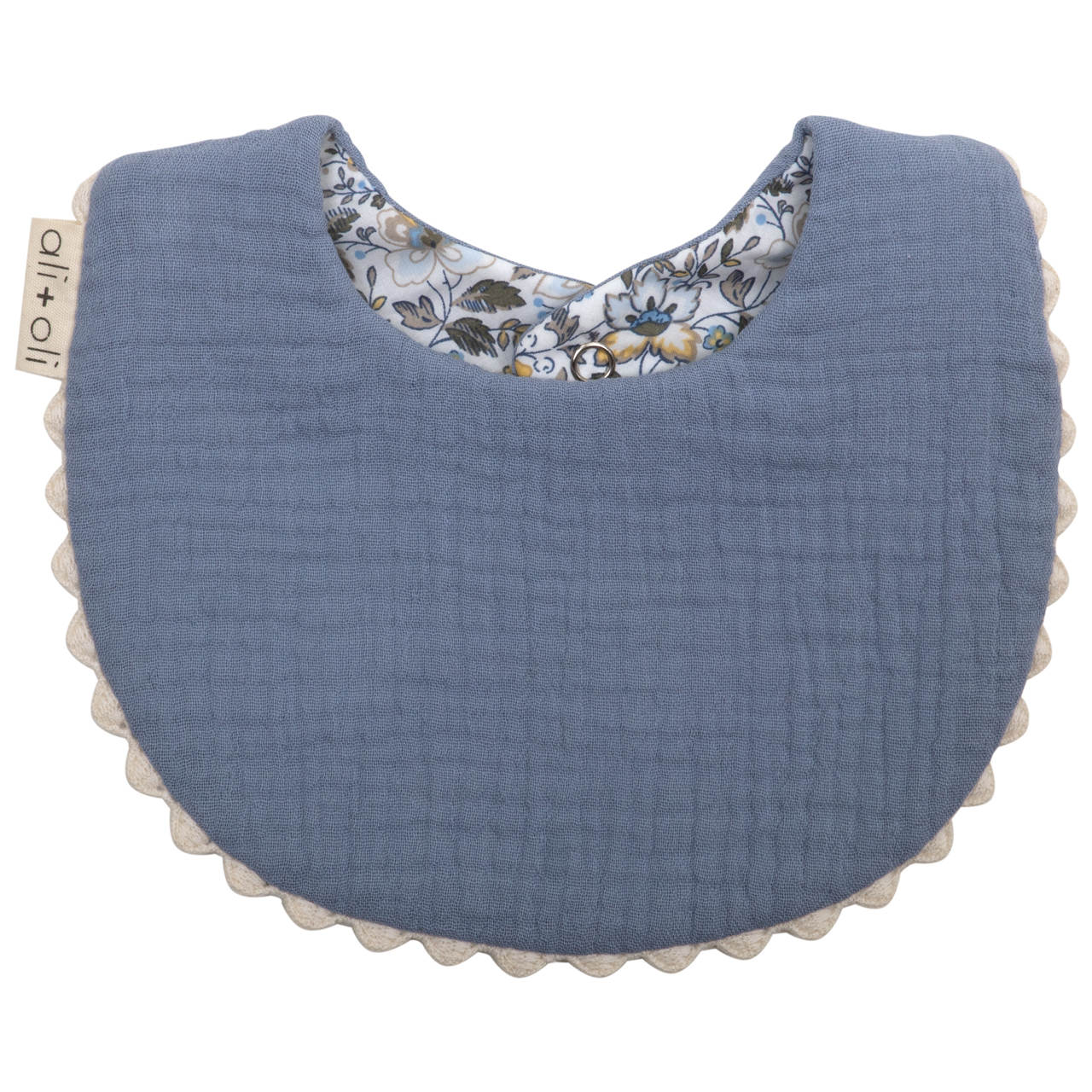 Ali+Oli Muslin Cotton Reversable Baby Bib (Blue/Flowers)
