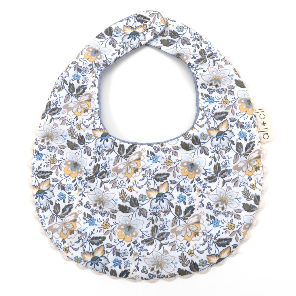 Ali+Oli Muslin Cotton Reversable Baby Bib (Blue/Flowers)