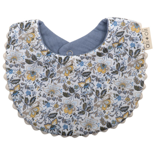 Ali+Oli Muslin Cotton Reversable Baby Bib (Blue/Flowers)
