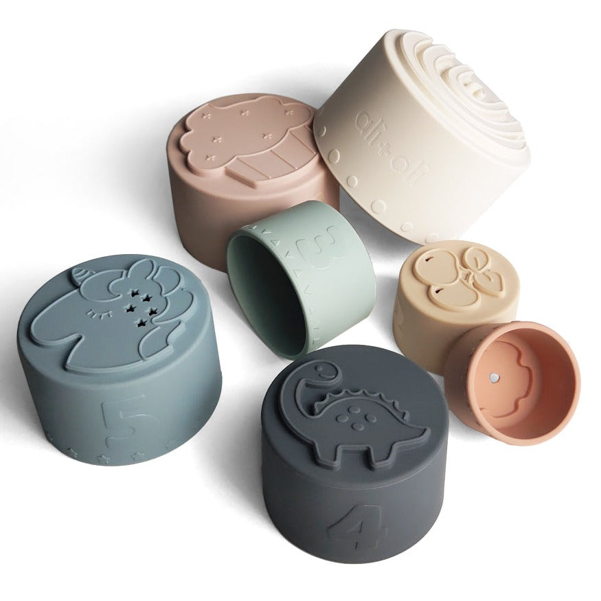 Ali+Oli® Large Soft Silicone Stacking Cups (7-pc) with Shapes Toys for Baby & Toddler