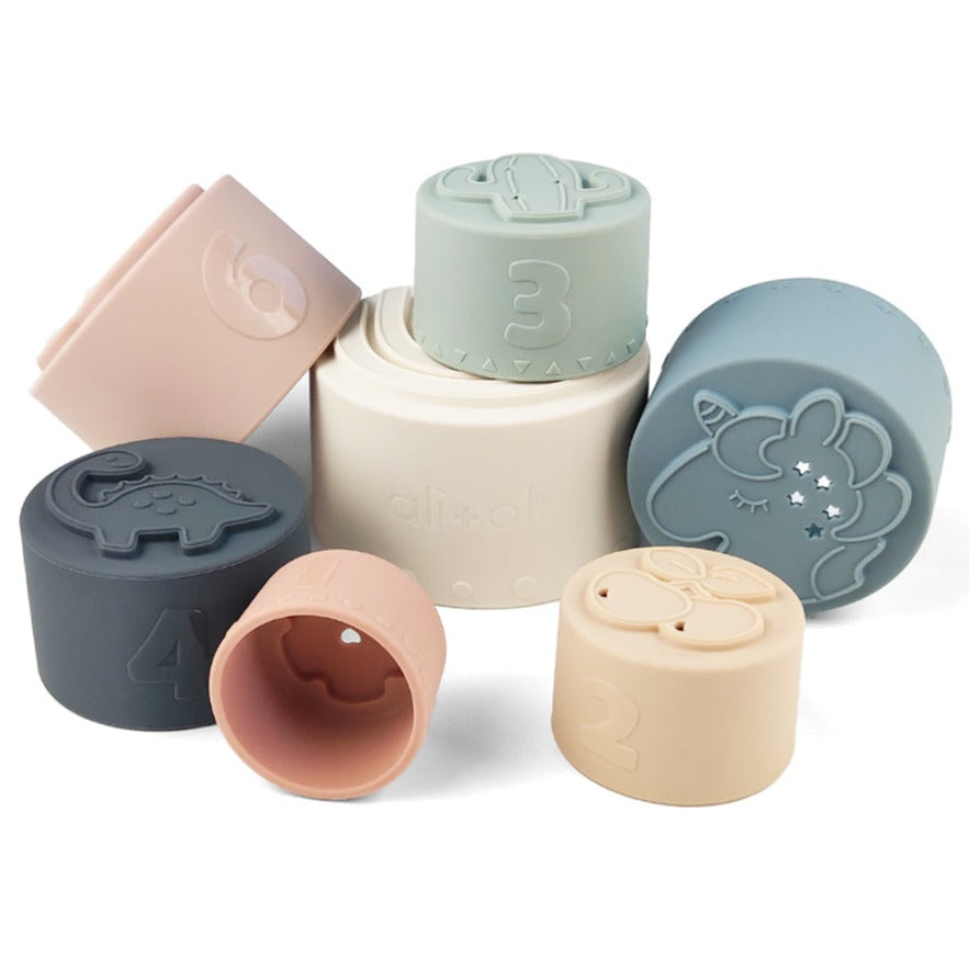 Ali+Oli® Large Soft Silicone Stacking Cups (7-pc) with Shapes Toys for Baby & Toddler