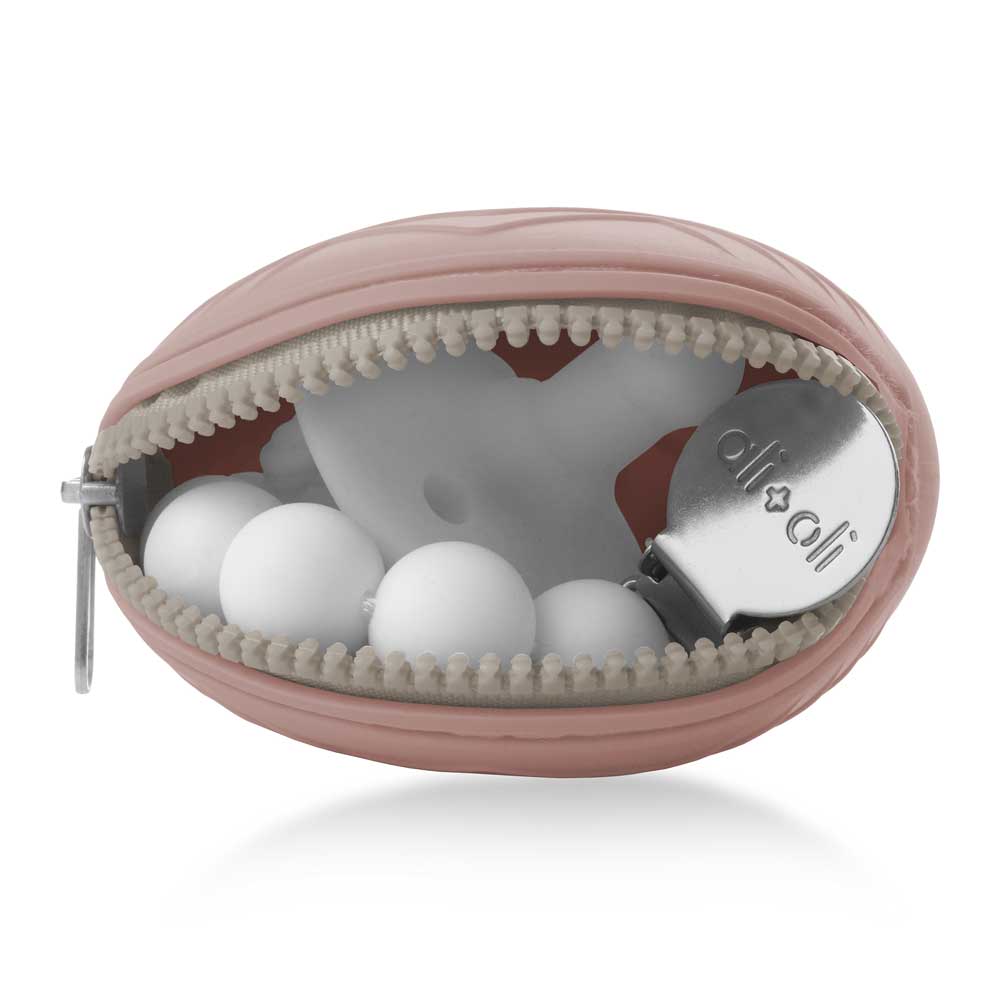 Ali+Oli Pacifier Case (Cork) with clip and pacifier inside