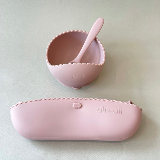 Ali+Oli Suction Bowl & Spoon Set (Blush) Wavy