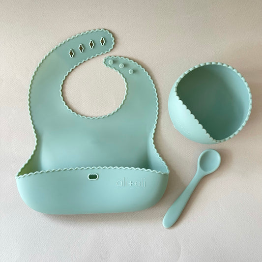 Ali+Oli Suction Bowl & Spoon Set (Mint) Wavy