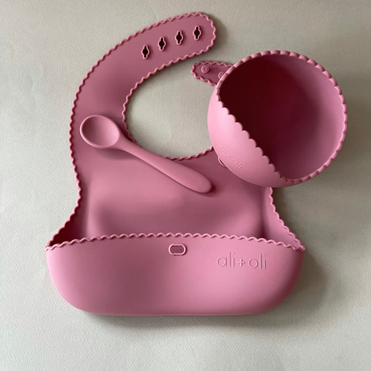 Ali+Oli Suction Bowl & Spoon Set (Dusty Rose) Wavy