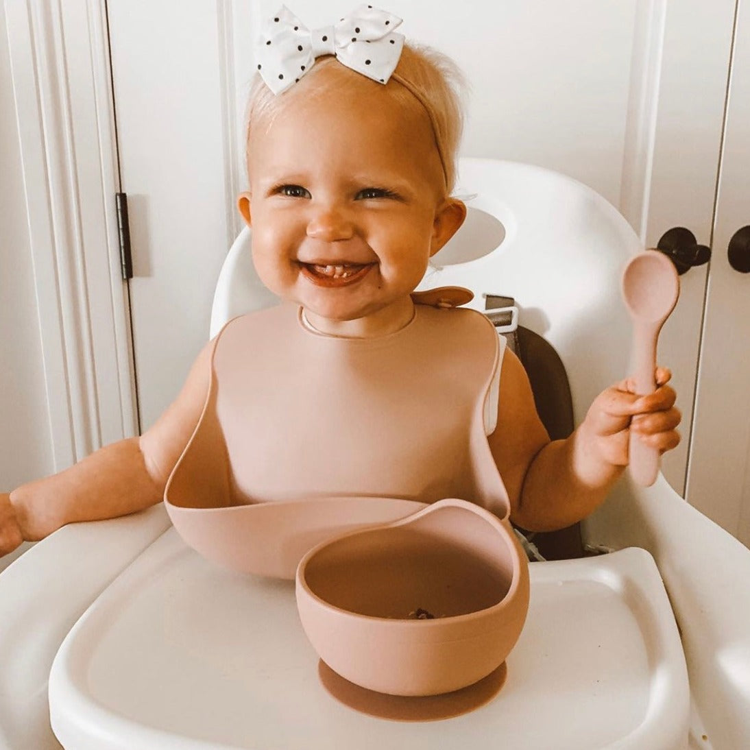 Baby Bowl and Spoon Set silicone Pink