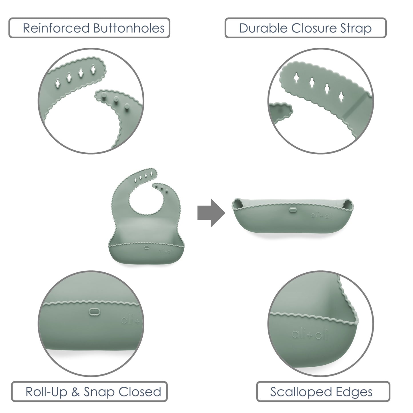 Ali+Oli Silicone Roll-Up Baby Bib (Mint) Wavy Edge