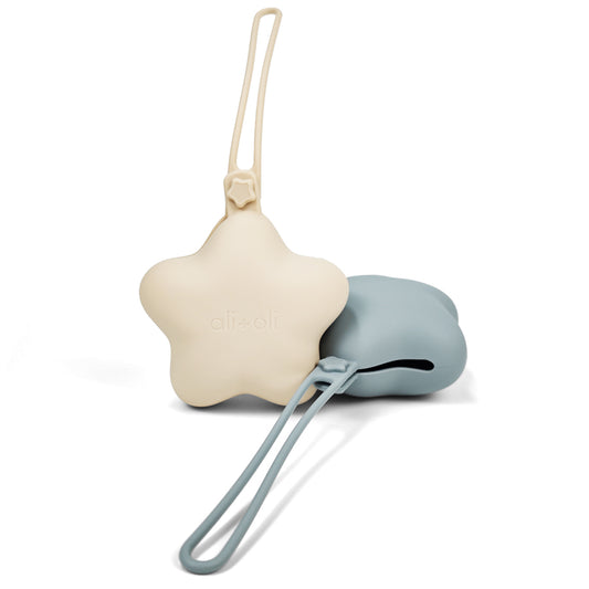 Ali+Oli Silicone Star Pacifier Holder Case 2 Pack  (Mist & Sand)