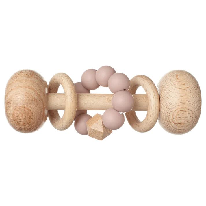 Wooden Rattle Toy for Baby with Silicone Beads Blush