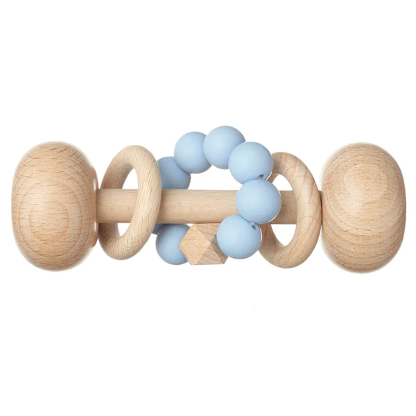 Sleek wooden rattle toy for baby with silicone beads, cloud