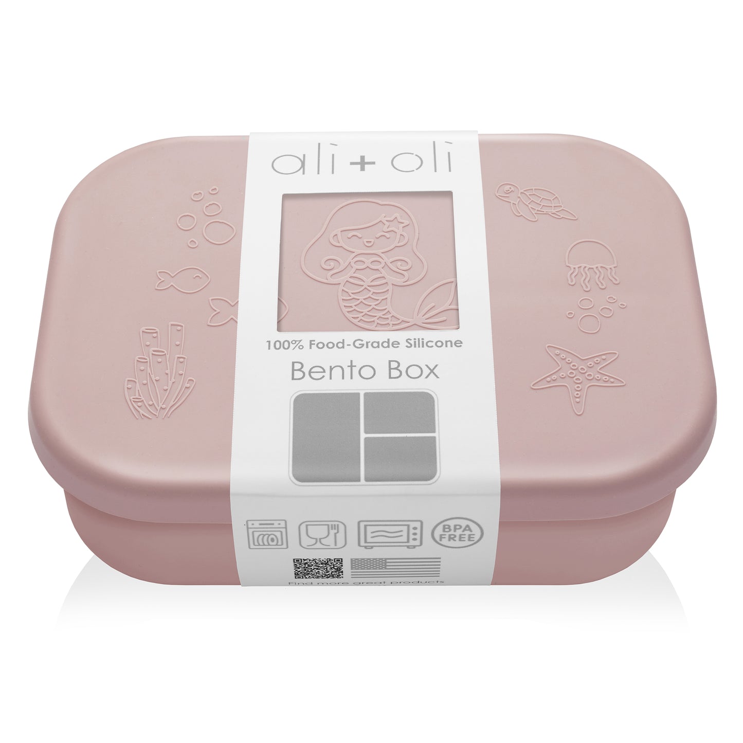 Ali+Oli Reusable Silicone Bento Box - 3 Compartments - Spill-Proof (Mermaid)