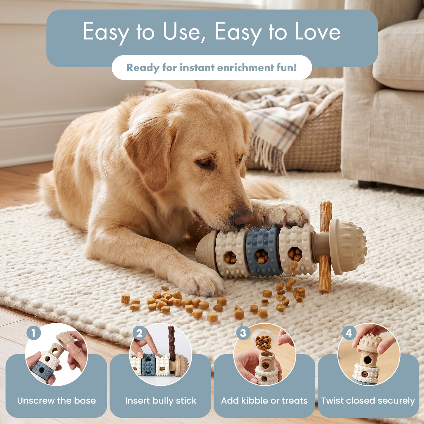 2-in-1 Bully Stick Holder & Treat Dispensing Dog Toy