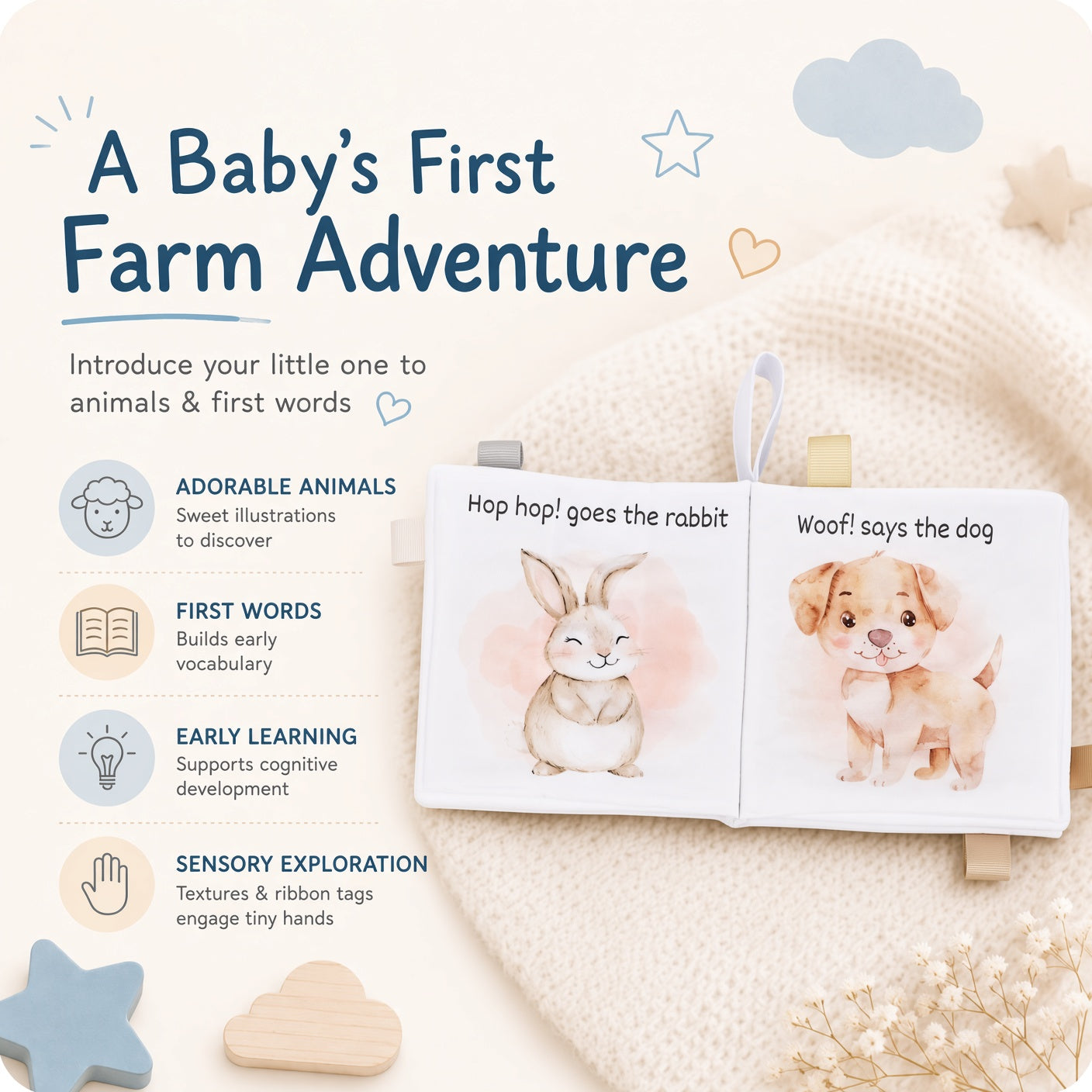 Ali+Oli Baby Cloth Crinkle Book –  Farm Animals