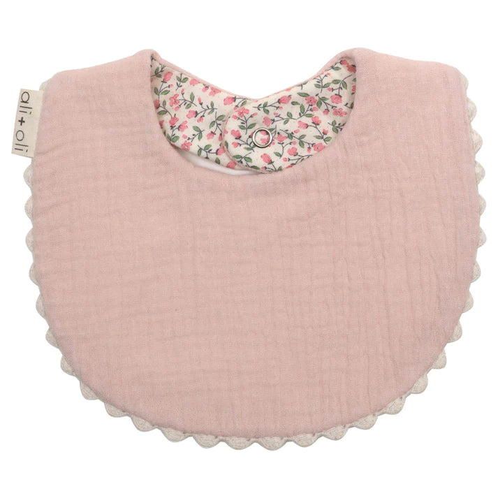 Muslin cotton baby bib double sided for baby, pink and floral