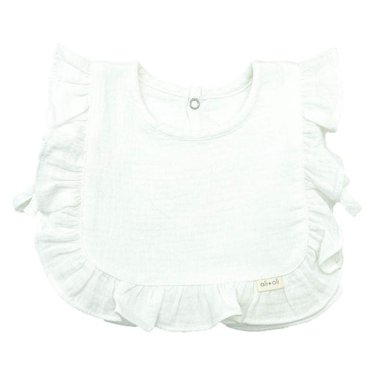 Ali+Oli Muslin Cotton Ruffle Baby Bib (White)